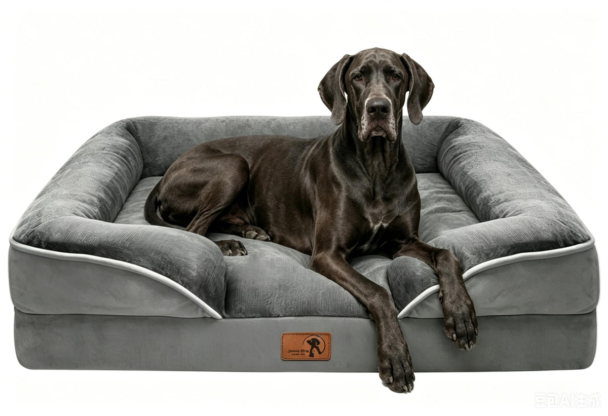 Spotted Play Orthopedic Dog Bed with Sides - Dog Sofa Beds for Extra Large Dogs, Supportive Foam Pet Couch Bed with Washable Removable Cover, Waterproof Lining and Non-Slip Bottom, Grey - XL