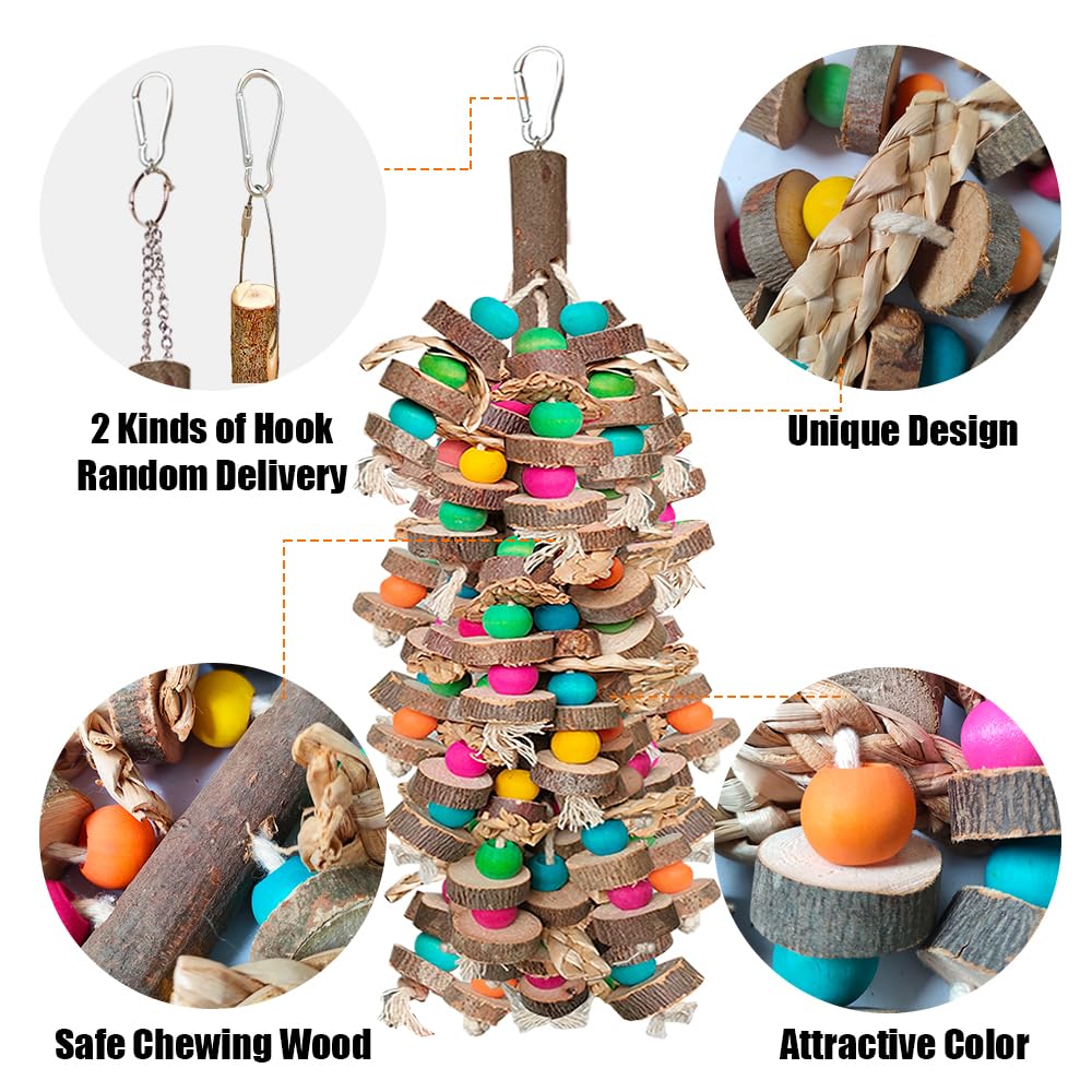 Extra Large Bird Parrot Toys- 19.7 inch Multicolored Natural Wooden Block Parrot Chewing Toy Suggested for Macaws cokatoos, African Grey and a Variety of Parrots. (Large Size)