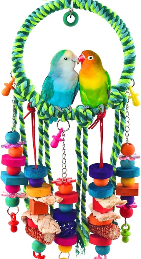 KATUMO Bird Toys 2 Pack Parrot Swings Conure Rope Rings Parakeet Perches Cockatiel Chew Toys for Lovebirds, Finches, Parakeets, Budgies, Conures, Small Birds