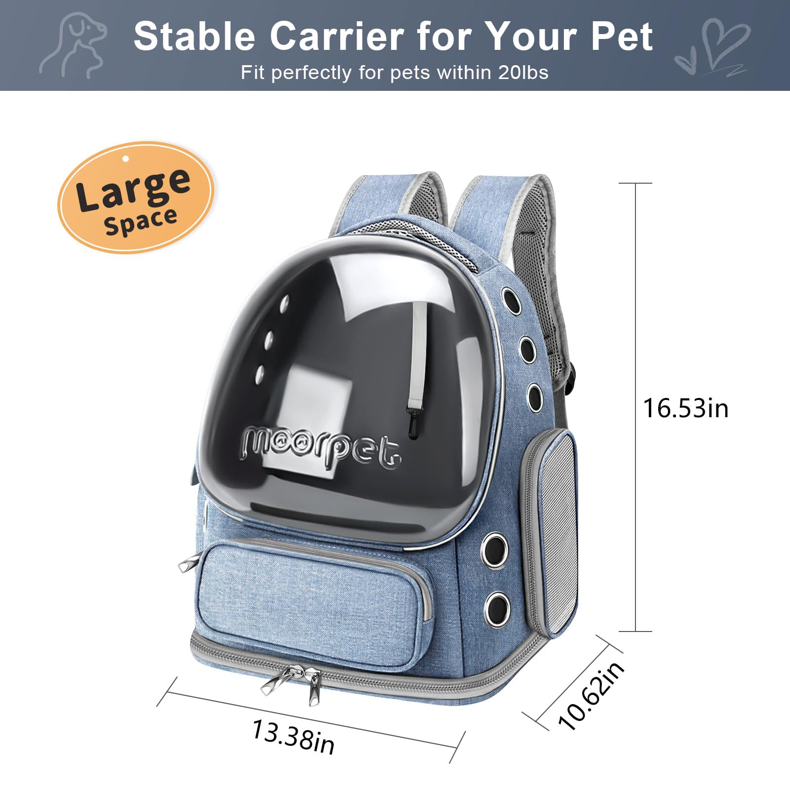 Cat Backpack Carrier, Breathable Cat Bubble Backpack Large Space Cat Carrier Backpack for Kitty Small Dog, Foldable Airline Approved Cat Backpack, Transparent Pet Travel Backpack Up to 20 lbs (Blue)