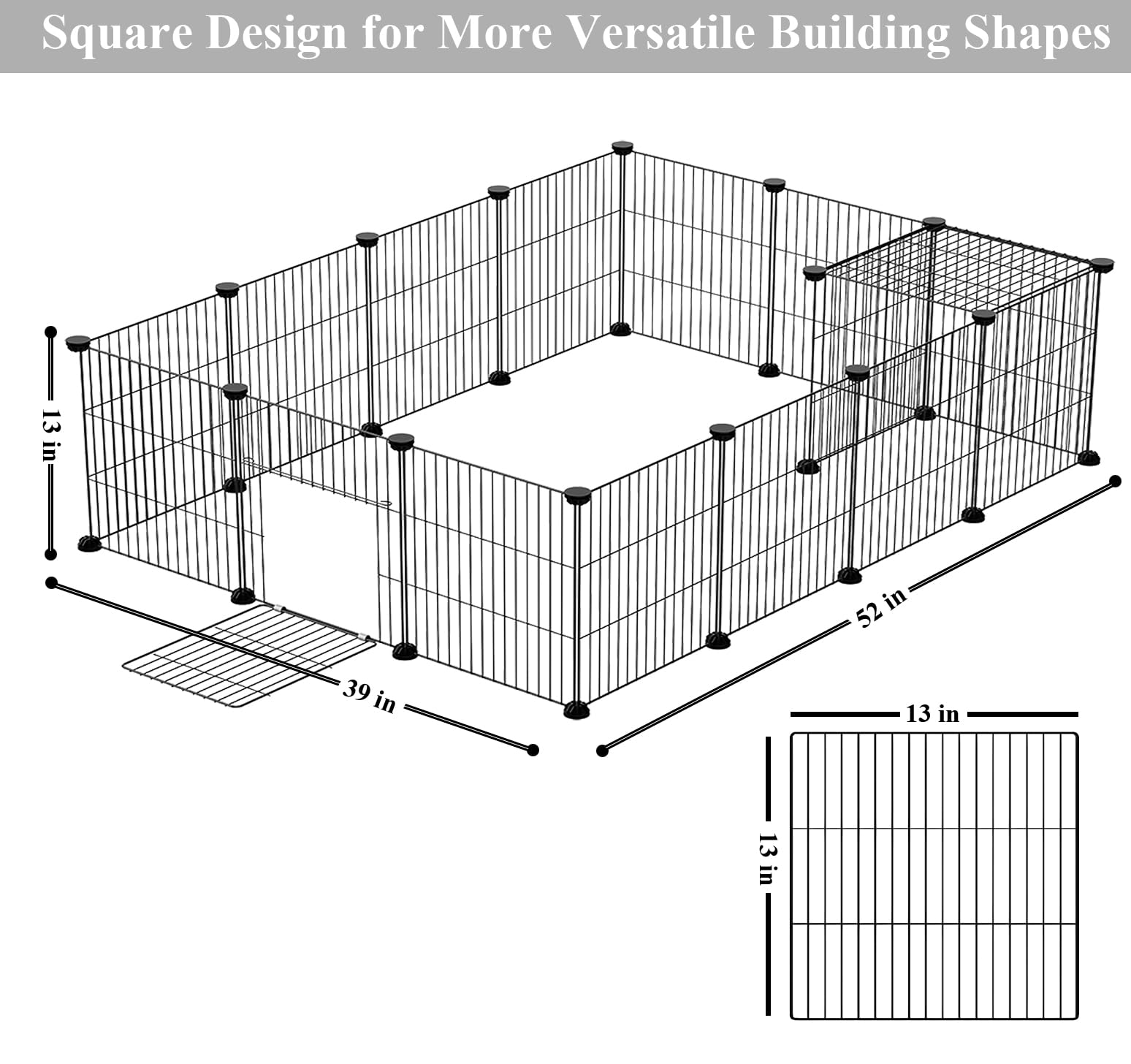 LANGXUN 16pcs Small Animal Pet Playpen with Door & Waterproof Mat, Rabbit Guinea Pig Cage, Puppy Kitten Playpen | Indoor & Outdoor Portable Metal Wire Yard Fence 13x13in