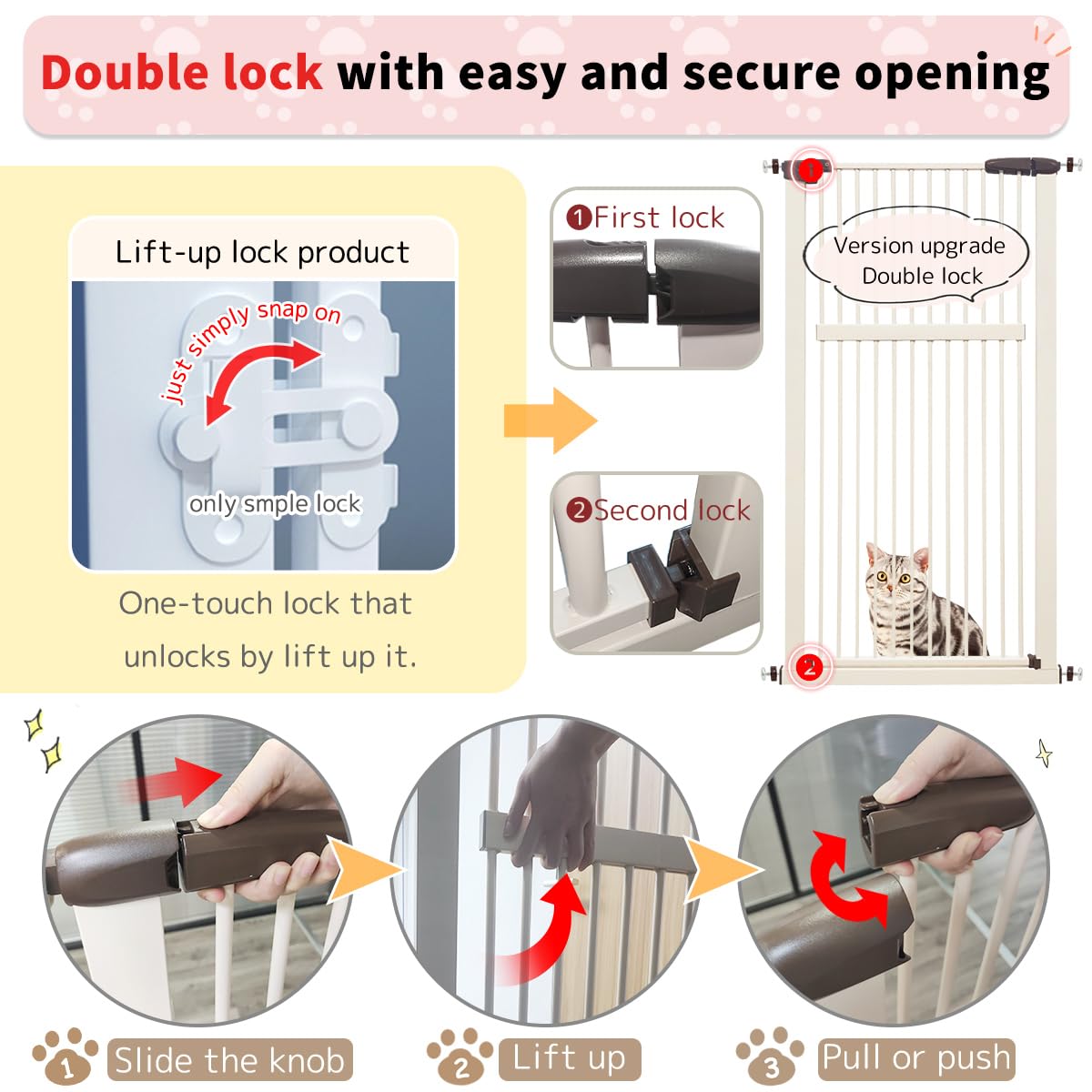 Lumizone 55.12" Extra Tall Pet Gate for Cat Dog 30.12"-38.38" Wide Cream