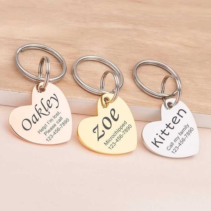 Anavia Personalized Pet ID Tags, Stainless Steel Glossy Laser Engraved Dog Cat Collar Name Tags, Multiple Colors Shapes Sizes (Tilted Heart, Regular)