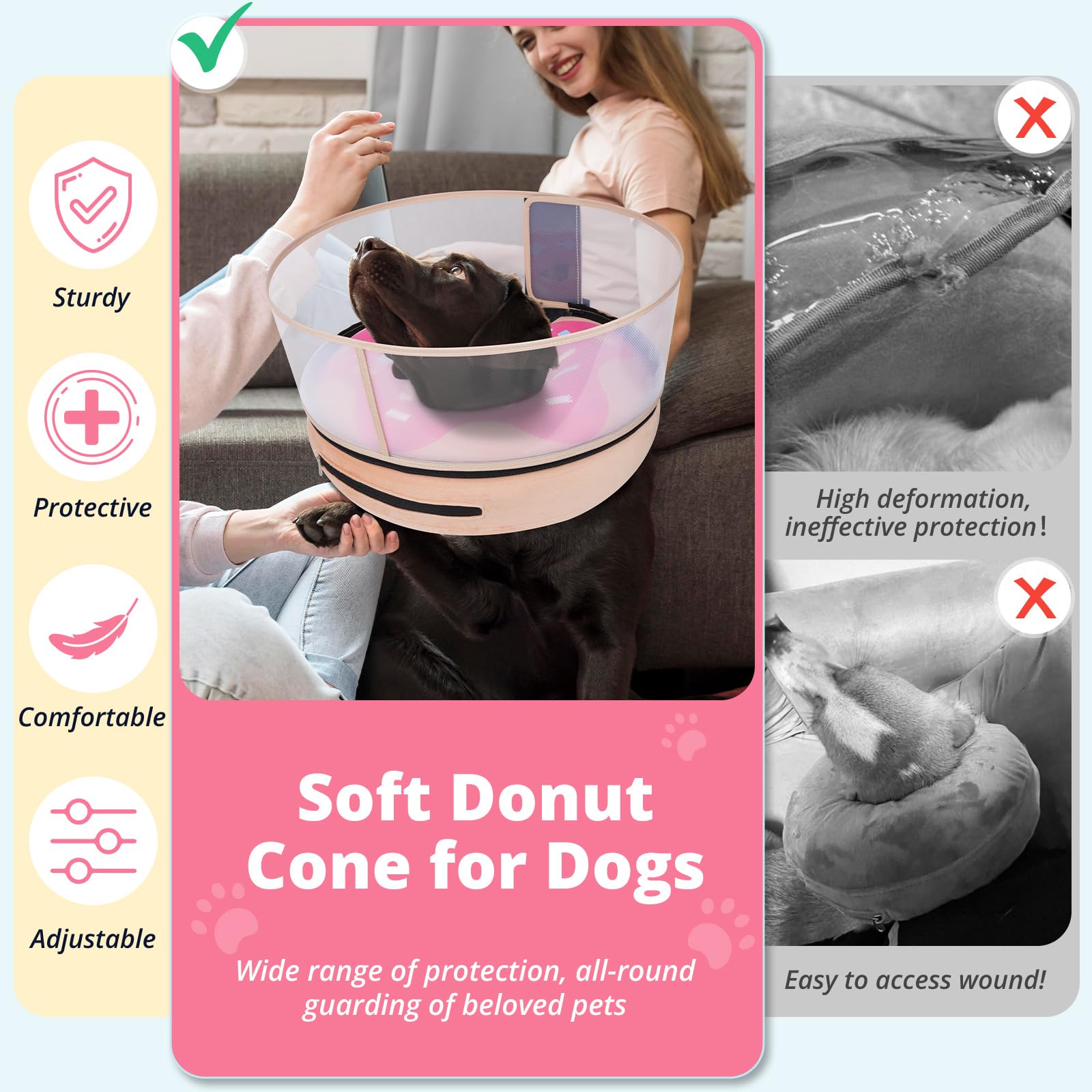 Didopet Inflatable Dog Cone with Anti-Licking Clear Shield, Fits Large Dogs