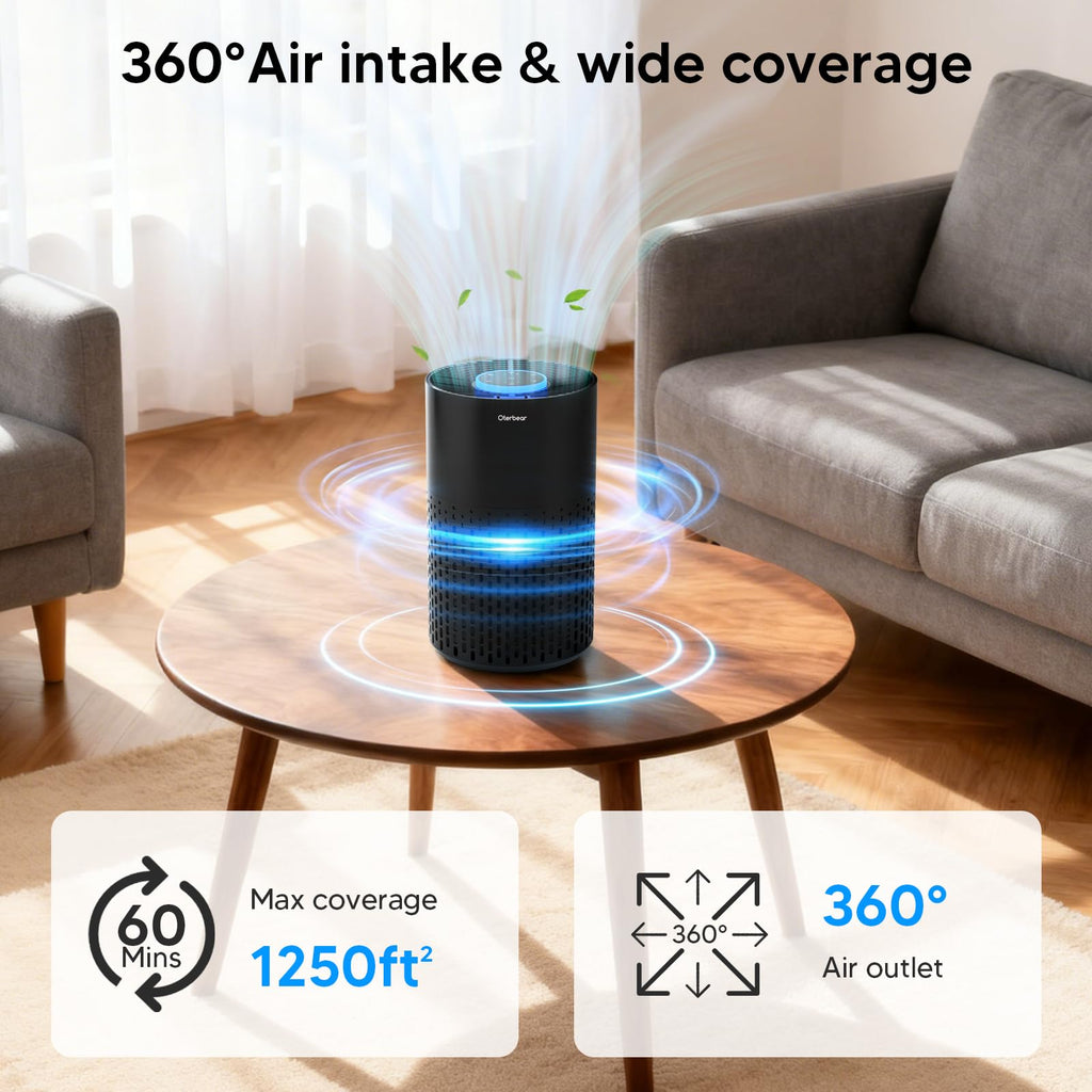 Air Purifiers for Home Bedroom Up to 1250 Ft² - H14 Air Purifier with Aroma & Sleep Mode - 24dB Small Room Air Purifier for Allergies, Smoke, Dust, Pollen, Pet Dander,4000B,Black