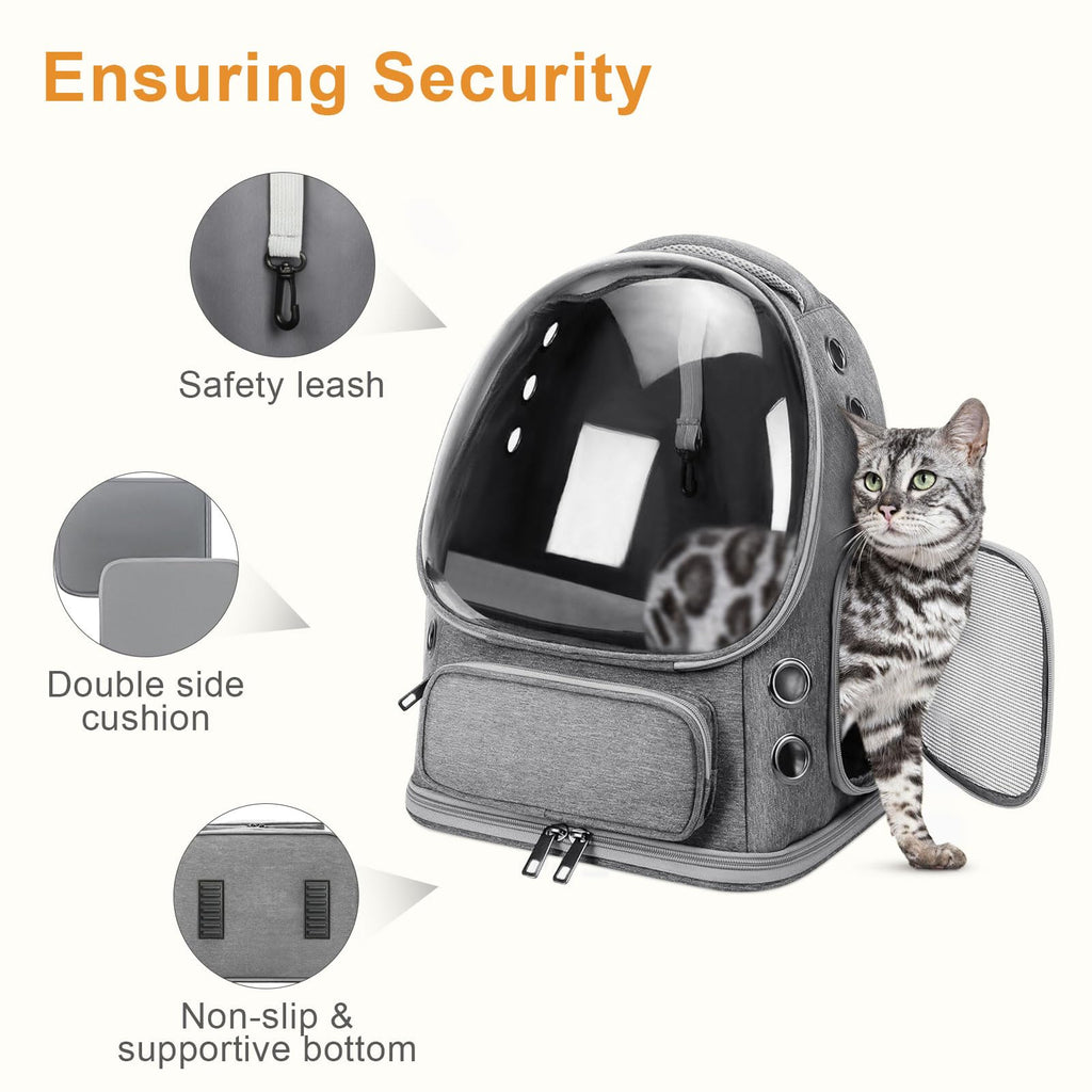 Cat Backpack Carrier, Breathable Cat Bubble Backpack Large Space Cat Carrier Backpack for Kitty Small Dog, Foldable Airline Approved Cats Backpack, Transparent Pet Travel Backpack Up to 20 lbs (Grey)