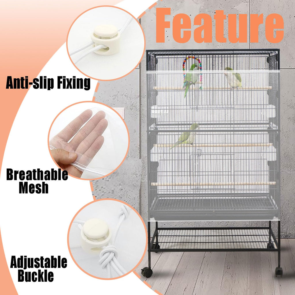 SYOOY Bird Cage Seed Catcher,Large Birdcage Net Cover,Bird Cage Accessories for Parrot Parakeet Cockatiels Conures Macaw African Round Square Cages(118 * 31inch)