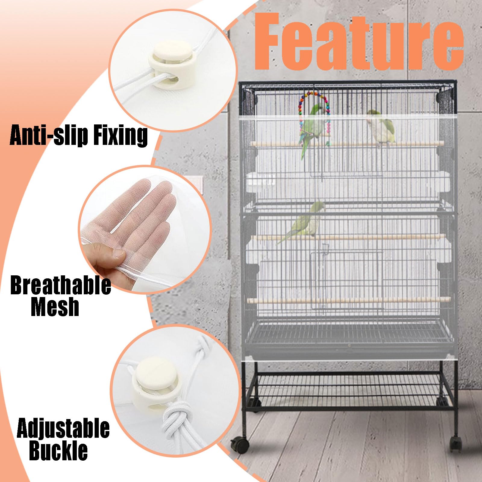 SYOOY Bird Cage Seed Catcher,Large Birdcage Net Cover,Bird Cage Accessories for Parrot Parakeet Cockatiels Conures Macaw African Round Square Cages(118 * 31inch)