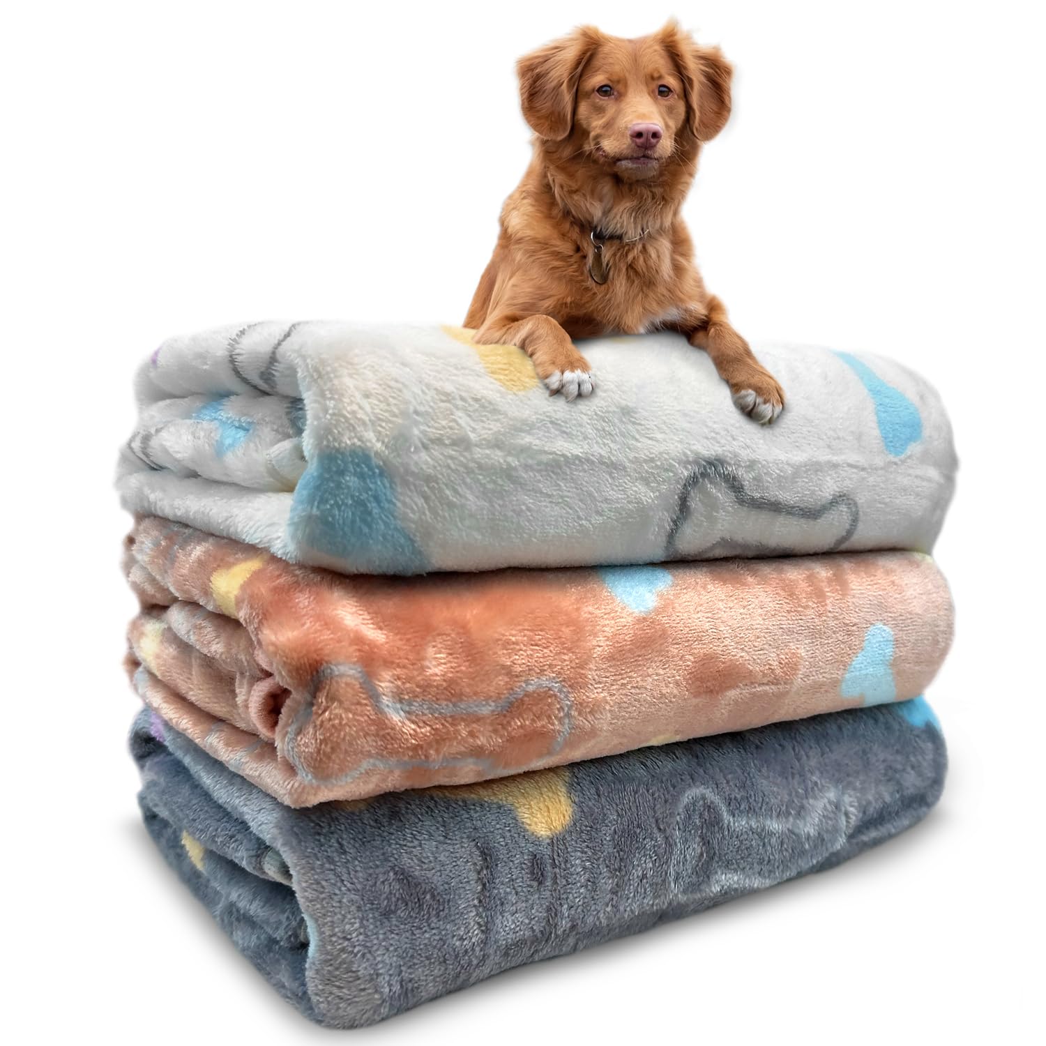 Dog Blankets for Medium Large Dogs Washable, 3 Pack Pet Blanket Washable 41" x 31", Fuzzy Soft Puppy Throw Cover for Kennel Crate Bed