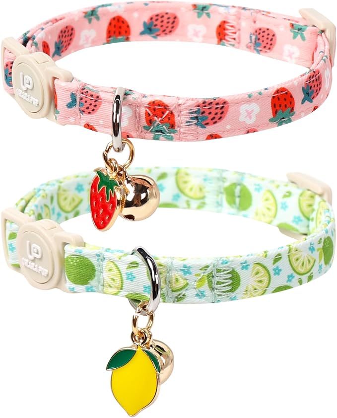 UP URARA PUP Cat Collar,2Pack Summer Cat Collars Cute Breakaway,Spring Green Leaf Flower Kitten Collar with Bell, Kitty Collars with Safety Buckle for Girl & Boy Cats