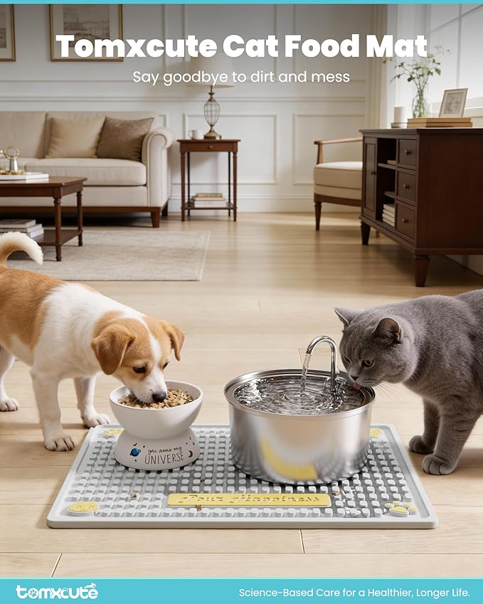 Tomxcute Cat Water Fountain Mat,Waterproof Non-Slip Pet Placemat,20 * 14"
