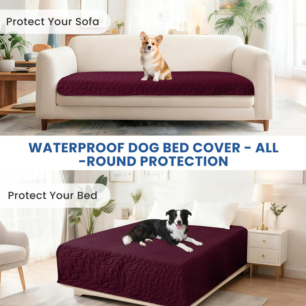 Waterproof Dog Blanket, Non-Slip Soft Pet Bed Cover, Couch Cover for Dogs Washable, Protects Sofa, Furniture, Crate, Car, Tear Resistant Leakproof Pet Blanket Christmas (68x82 Inch, Burgundy)