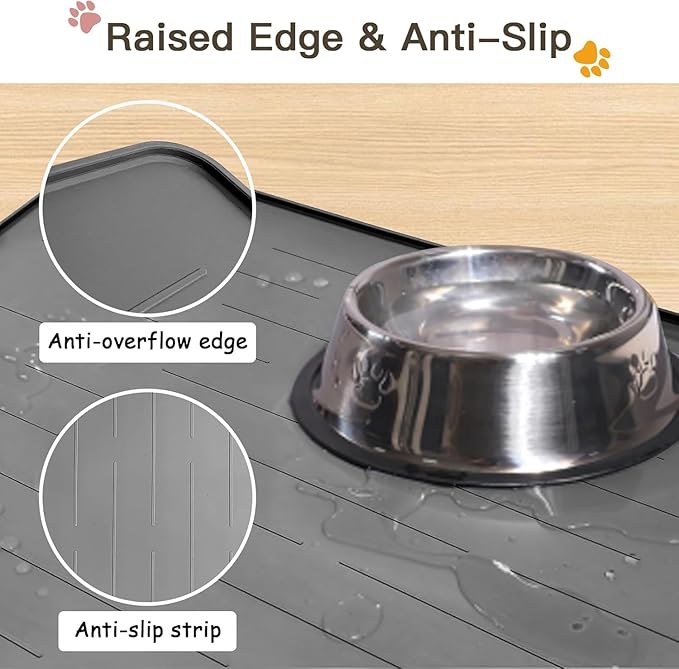 Largest Dog Food Mat, 48"x32" Silicone Dog and Cat Mat for Food and Water Bowls, Thinken Waterproof Non-Slip XXXL Pet Feeding Mat for Floors (Brown)