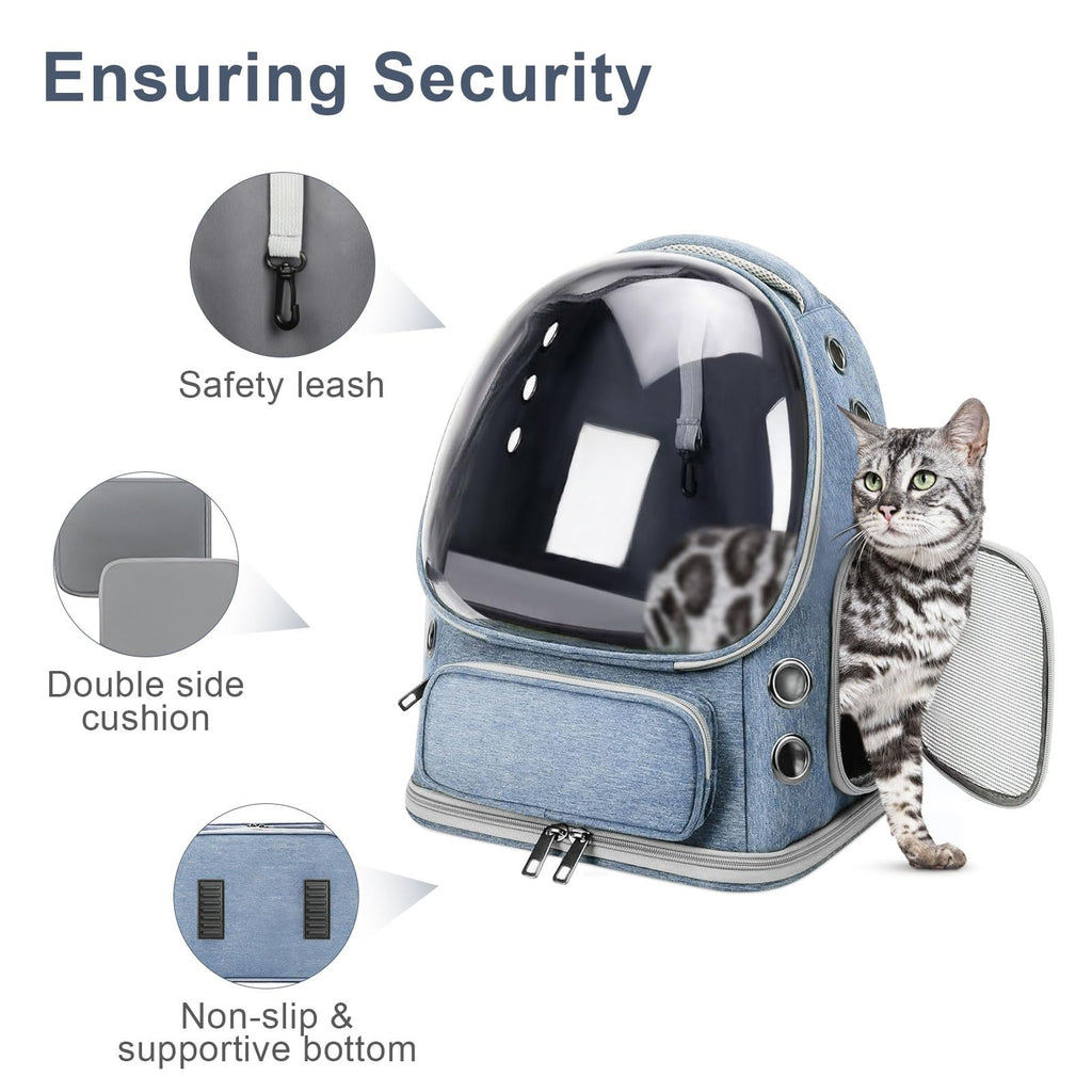 Cat Backpack Carrier, Breathable Cat Bubble Backpack Large Space Cat Carrier Backpack for Kitty Small Dog, Foldable Airline Approved Cat Backpack, Transparent Pet Travel Backpack Up to 20 lbs (Blue)