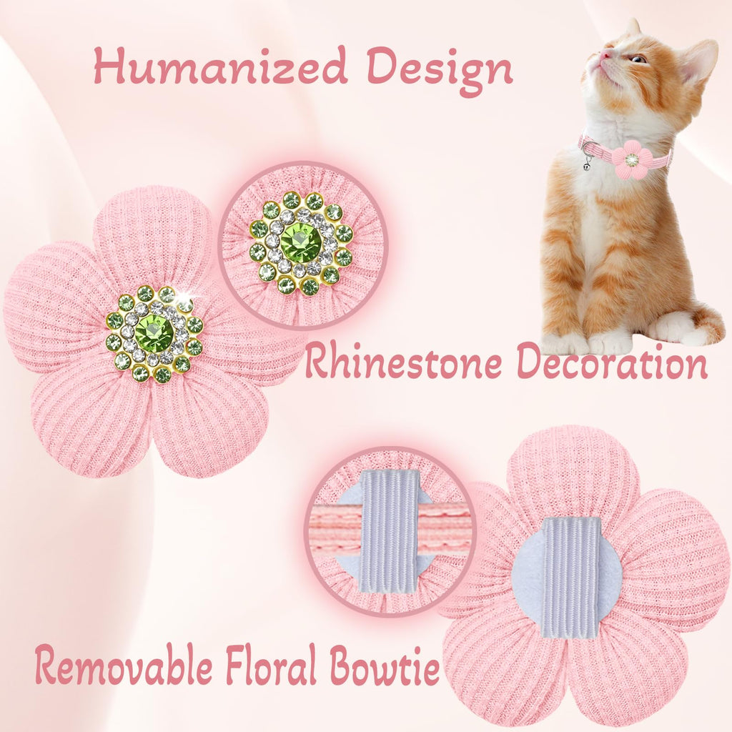 Cat Collar, HANSHILAI Kitten Collar with Bells, Cute Cat Collar Breakaway for Girl Boy with Flower,Collar para Gatos (Rhinestones Yellow & Pink & Orange & Purple)