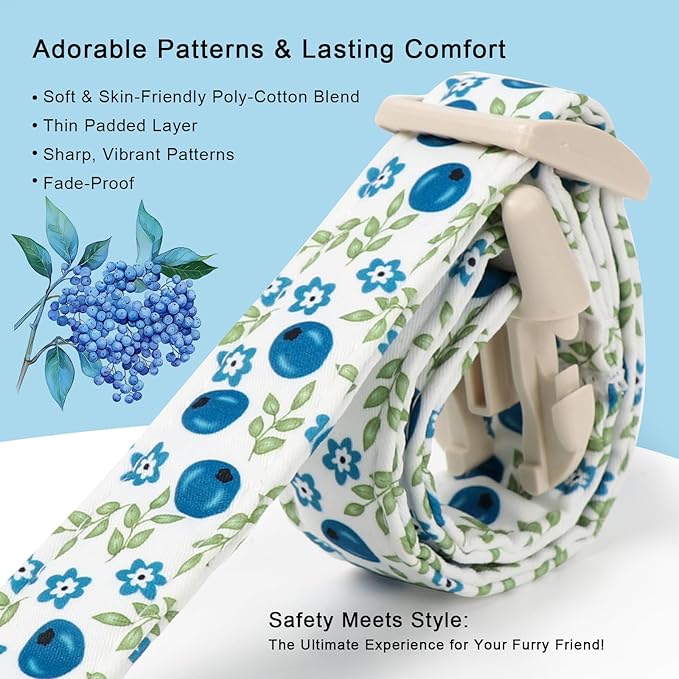 Babole Pet Spring/Summer Dog Collar for Large Dogs - Fresh Blueberry Girl Boy Dog Collars, Soft Lightweight Puppy Collar, Breathable Adjustable Male Female Fruit Floral Dogs Collars L
