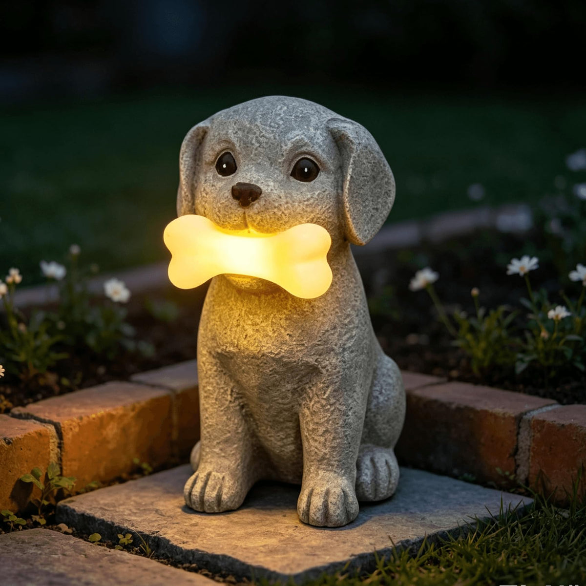 zuzuzen Solar Dog Statue with Glowing Bone Light, Outddor Decor Light Gifts