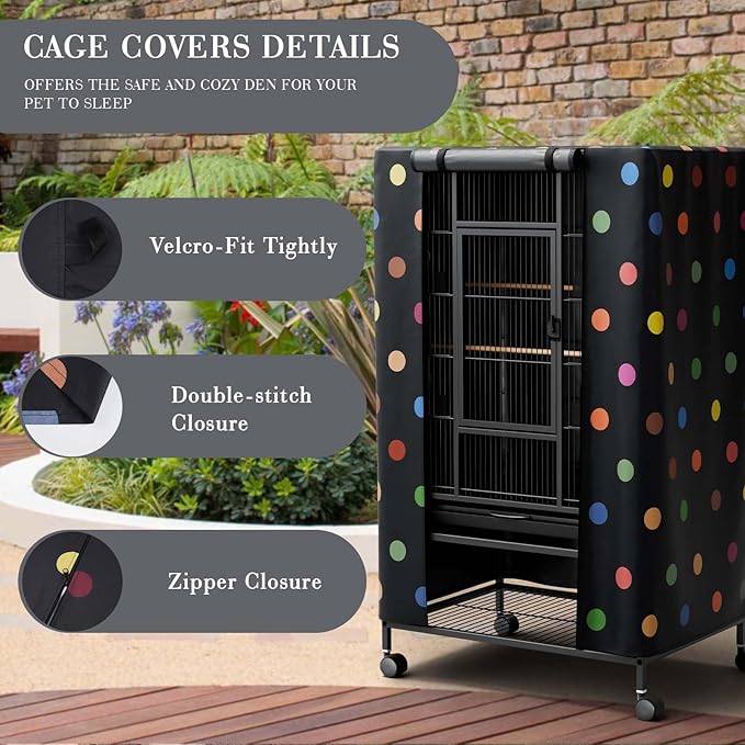 Tchvt Nighttime Bird Cage Covers with Zipper Panel Blackout Birdcage for Winter Universal Breathable Large Good Night Enclosure for Bird (Polka Dot, 26x19x40 inch)