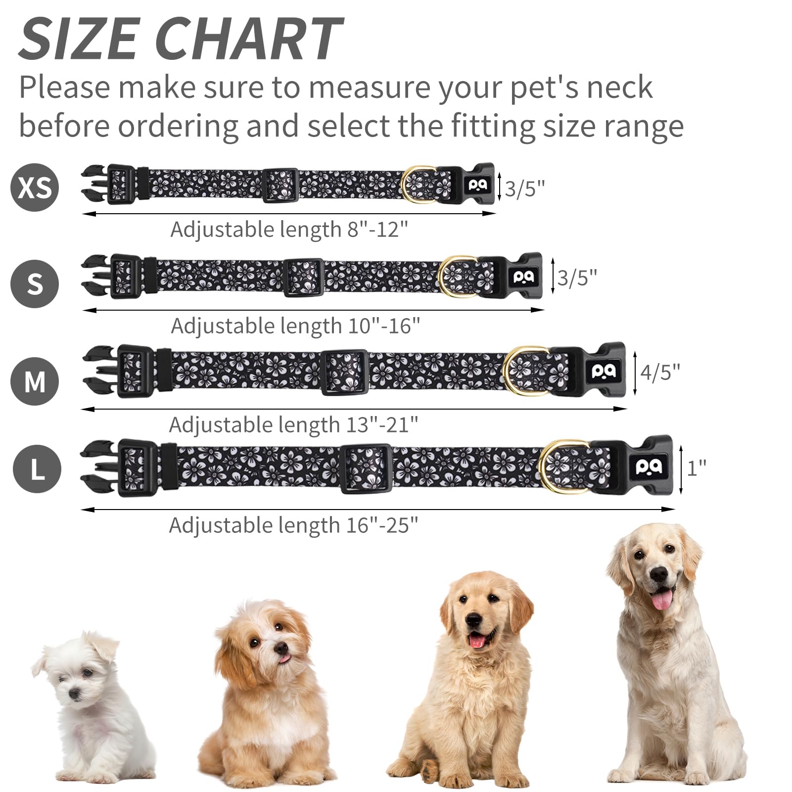 QQPETS Adjustable Soft Dog Collar: Print Flower Pink Multicolor Cute Patterns for XS Small Medium Large Pet Girl Boy Puppy Walking Running Training