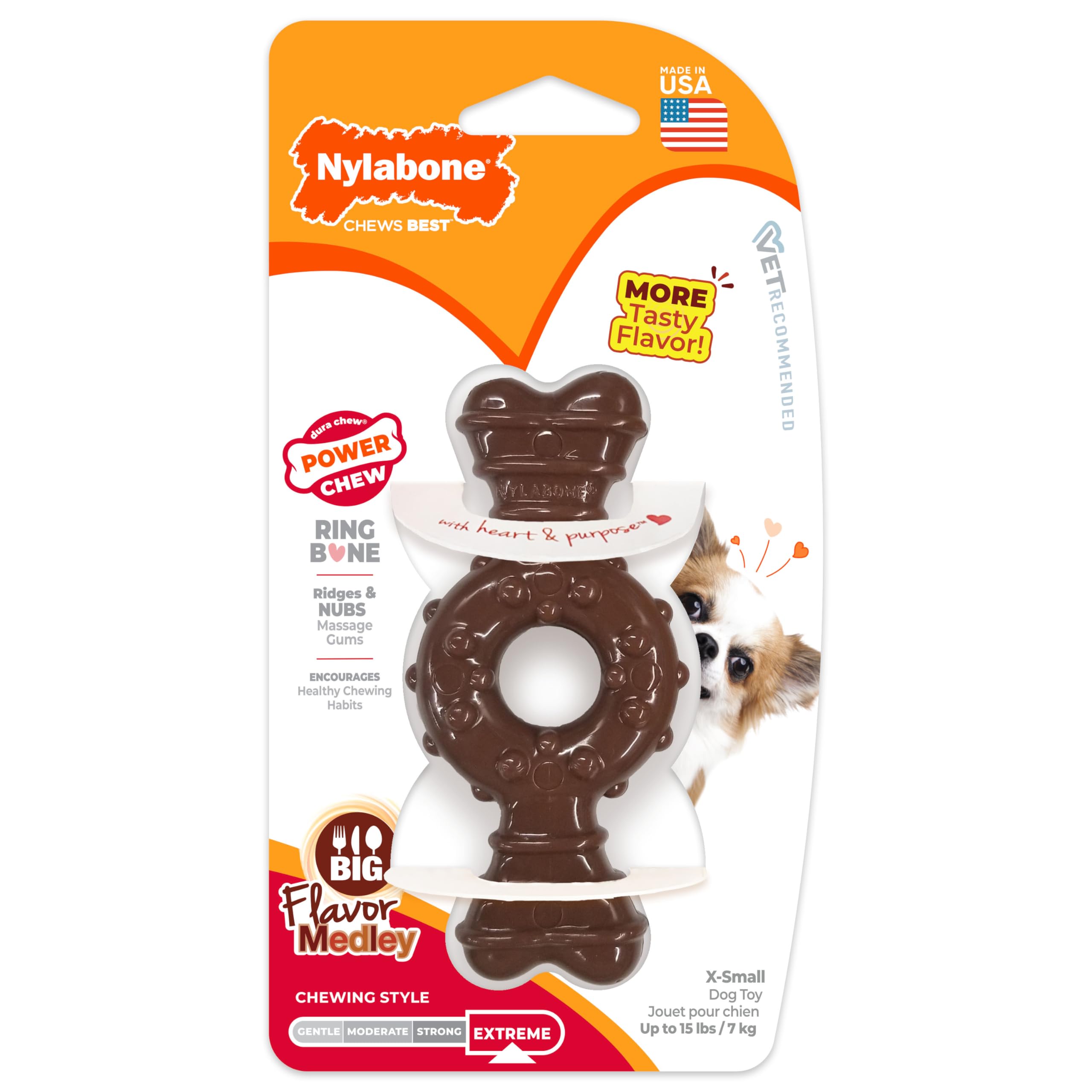 Nylabone Power Chew Ring Bone Dog Chew Toy, Flavor Medley, X-Small