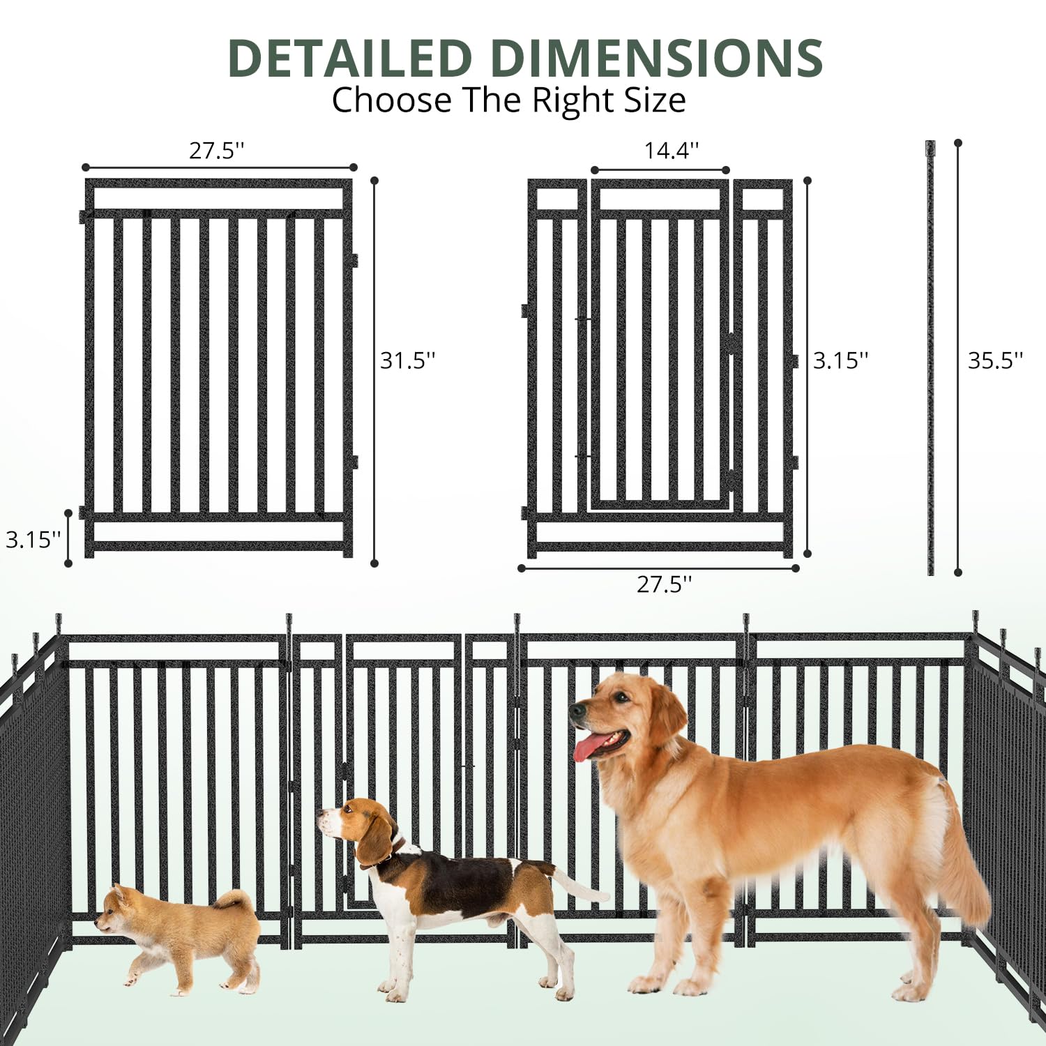 Petorldog Dog Playpen Metal Dog Fence Outdoor for Yard 32" Height 48 Panels Portable Dog Pen Pet Kennel for RV Camping(Black-Silver)