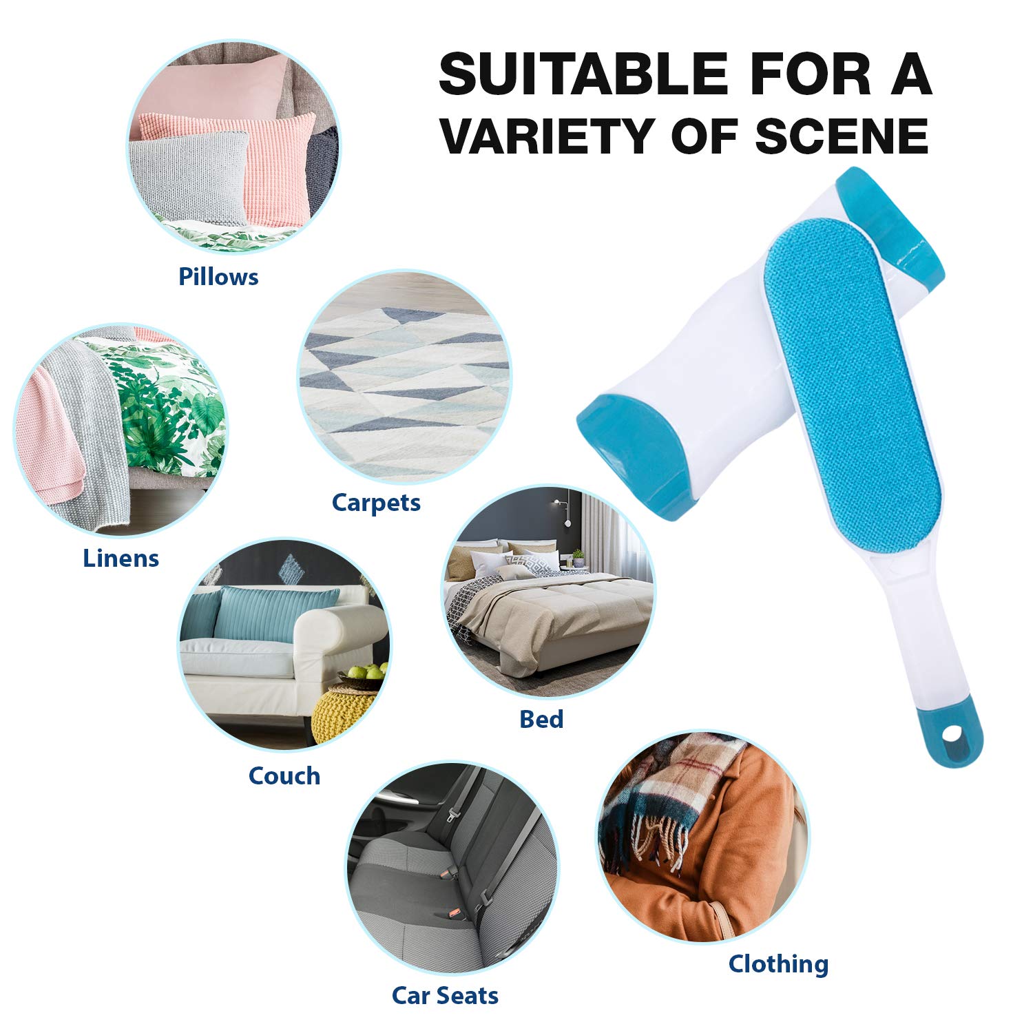 Pet Hair Remover for Clothes: Reusable Dog Cat Fur Lint Removal Brush for Clothes Furniture Couch Carpet Bed Car Seat - Self-Cleaning for Pet Owners (Fresh Blue, 1 Pack)