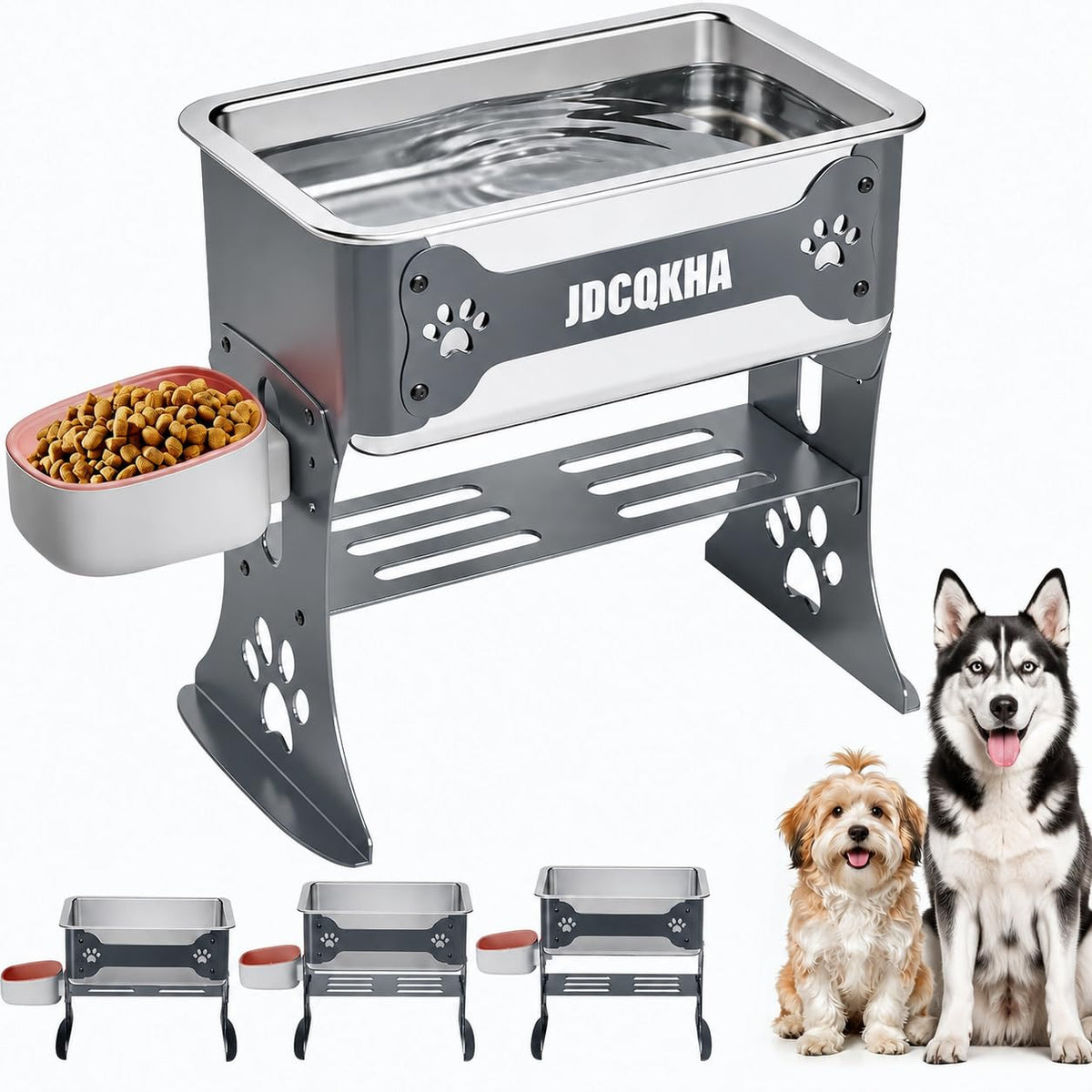 JDCQKHA 3 Gallon Elevated Dog Bowl Large Breed Raised Dog Water Bowl Stand,3 Height Adjustable Stainless Steel Pet Feeder Station with Anti-Slip Mat,Black Pet Bowl for Relief Joint Pressure,Easy Clean
