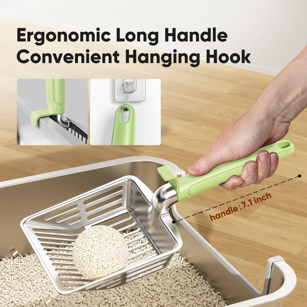 Large Metal Cat Litter Scoop w/ Deep Shovel, Dual-Size Holes & Hanging Hook