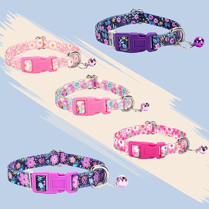 Floral Small Dog Collar with Bell XXS XS Cat Collars for Tiny Dogs