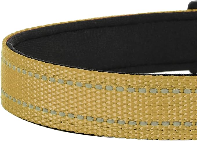 PWOD Reflective Dog Collar, Adjustable Soft Neoprene Padded Nylon Pet Collars with Buckle for Puppy and Small Dogs, Cats, Khaki,XS