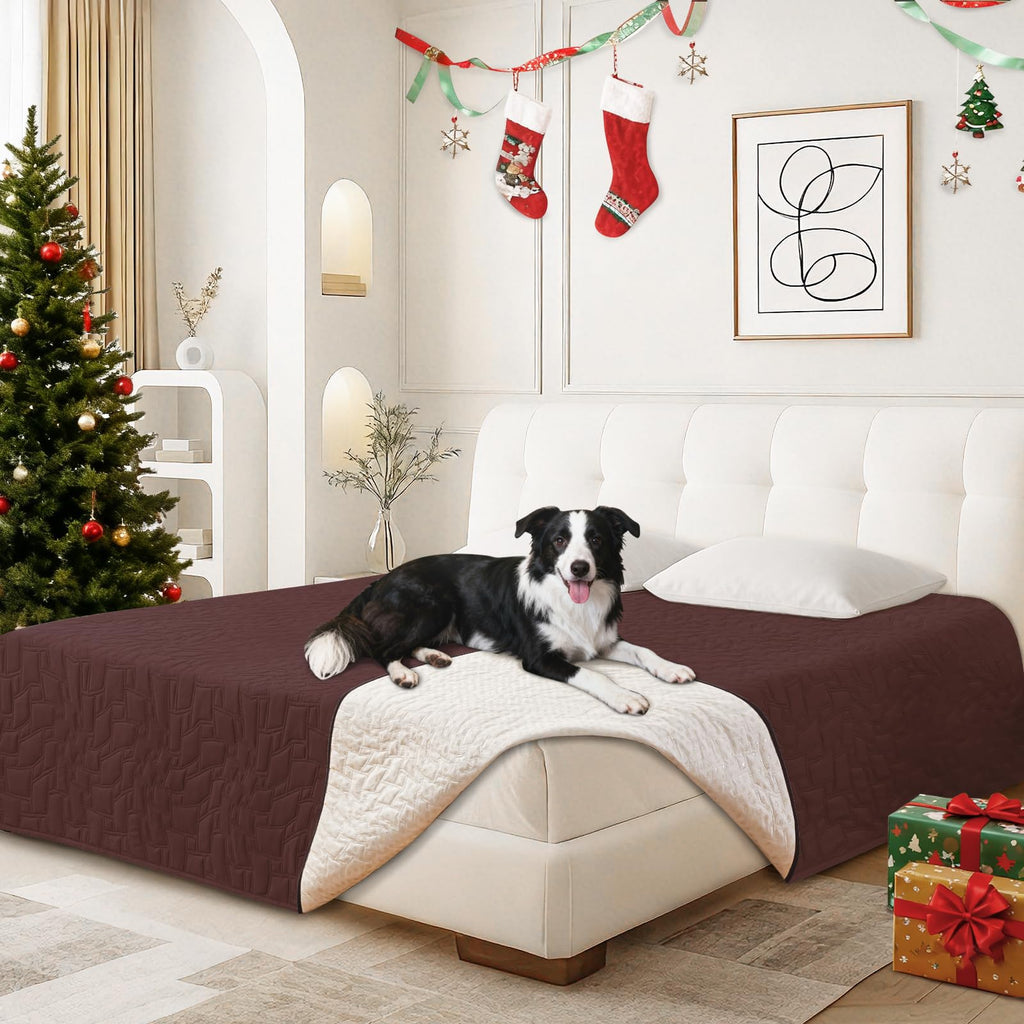 CYCMACO Waterproof Dog Blanket, Non-Slip Soft Pet Bed Cover, Couch Cover for Dogs Washable, Protects Sofa, Furniture, Crate, Car, Tear Resistant Leakproof Pet Blanket (82x82 Inch, Coffee)