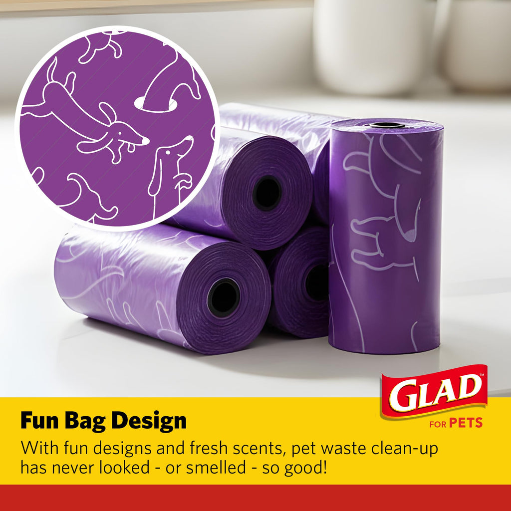 Glad for Pets Scented Dog Waste Bags, Lavender Scent, Purple, 90 Count