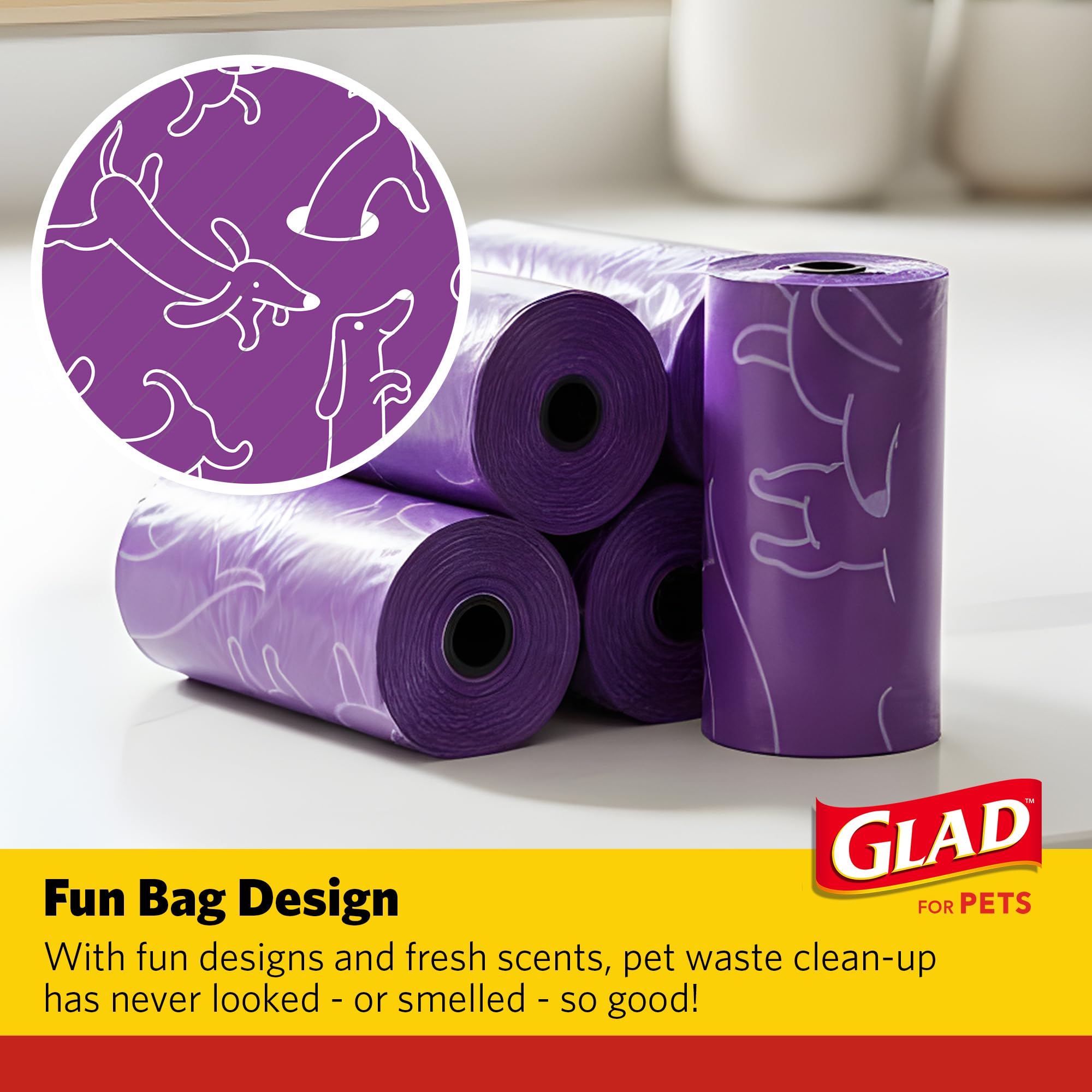 Glad for Pets Scented Dog Waste Bags, Lavender Scent, Purple, 90 Count