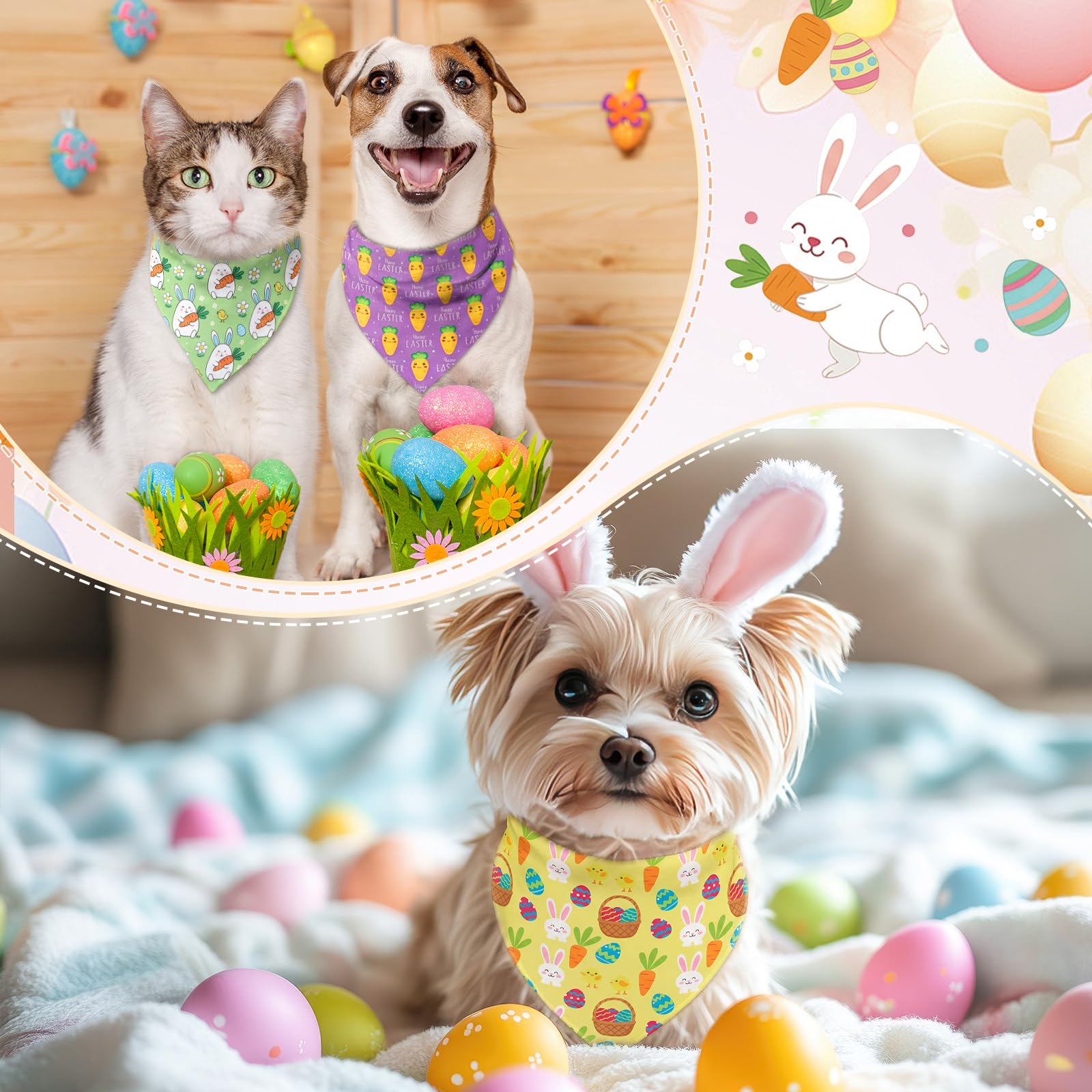 Abbylike 50 Pcs Spring Dog Bandanas Bulk Bunny Egg Carrot Bandanas for Dogs Triangle Kerchief Bibs Scarf Set for Pet Easter Costume Photo Props Accessories Pet Shops, 25 Styles (19.7 x 13.8 x 13.8)