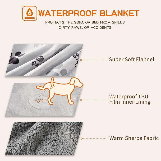 CAPT.SNOOZE Washable Waterproof Dog Blankets for Large Dogs 60"x80"