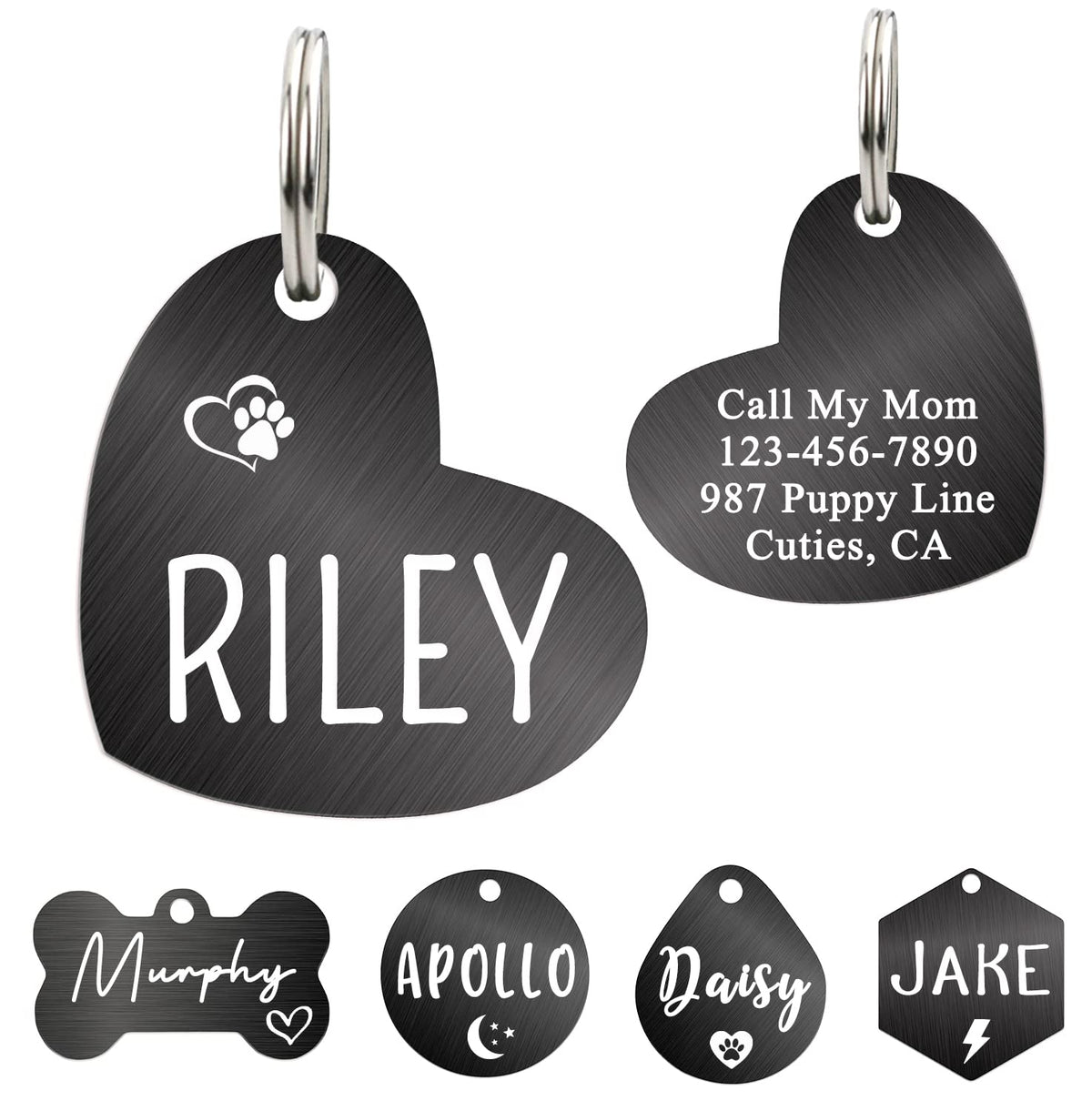 Ultra Joys Custom Personalized Pet ID Tag - Brushed Stainless Steel Heart in Rose Gold, Large