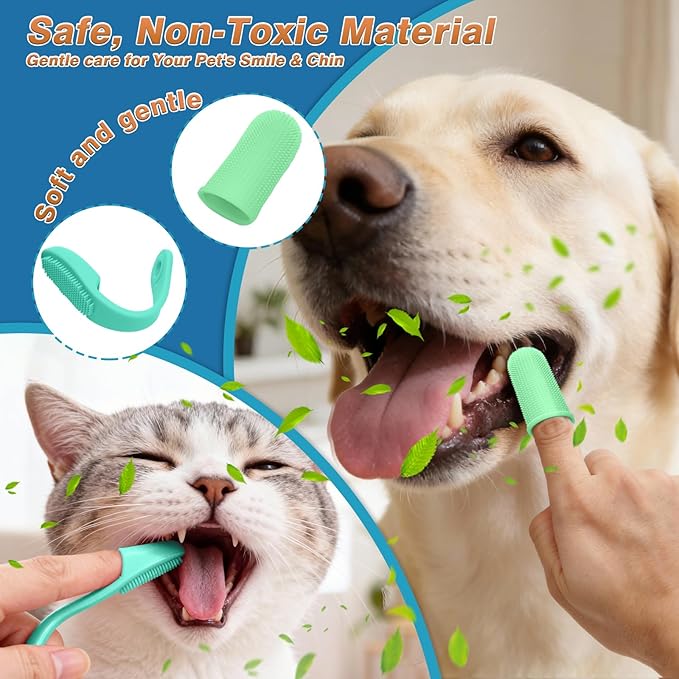 MIYIJHY 7PCS Dog Washing Gloves | Dog Bath Brush | Storage Bag | Dog Finger Toothbrush for Short & Long Haired Dogs & Cats | Efficient Deshedding Bathing & Massaging, Suitable for Pets (Sage Green)