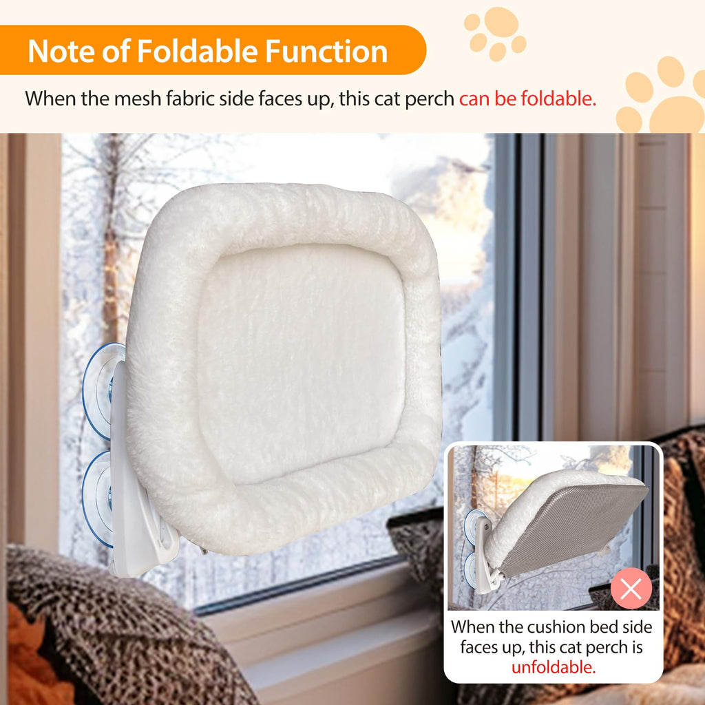 L&W BROS. 2PC Cat Window Perch Cushion Bed Cat Hammock with 4 Updated Suction Cups Easy to Assemble Window Bed for Heavy Large Cats (L White)