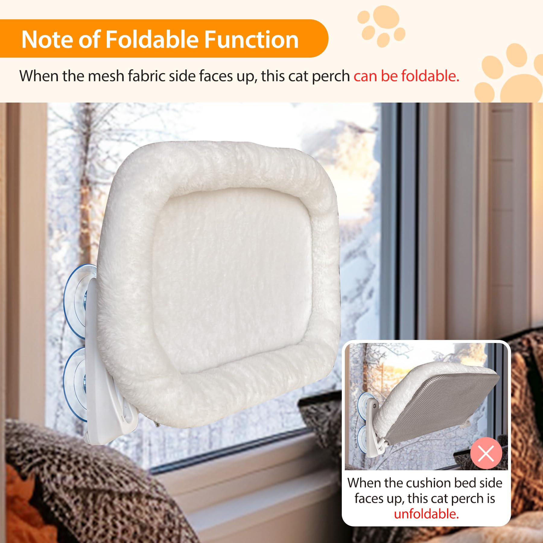 L&W BROS. 2PC Cat Window Perch Cushion Bed Cat Hammock with 4 Updated Suction Cups Easy to Assemble Window Bed for Heavy Large Cats (L White)