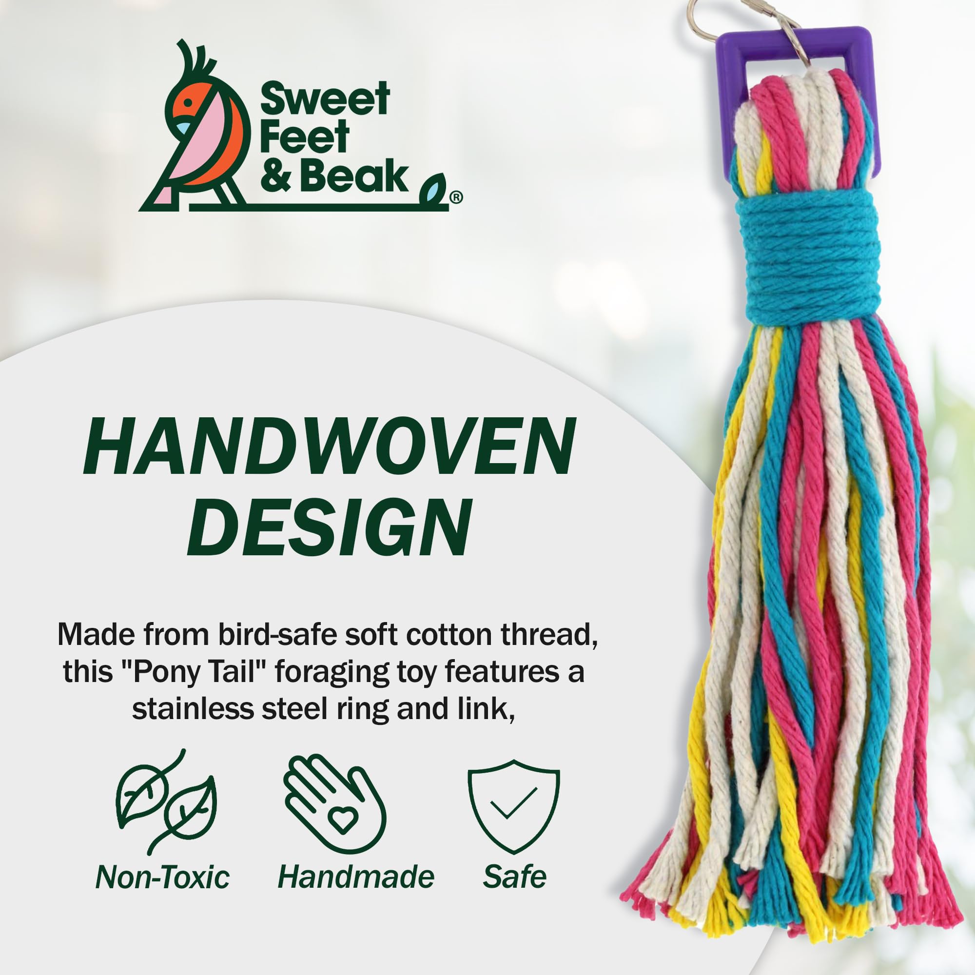 Sweet Feet and Beak Cotton Rope, Little Weave, 8" Bird Rope Shredding Toy