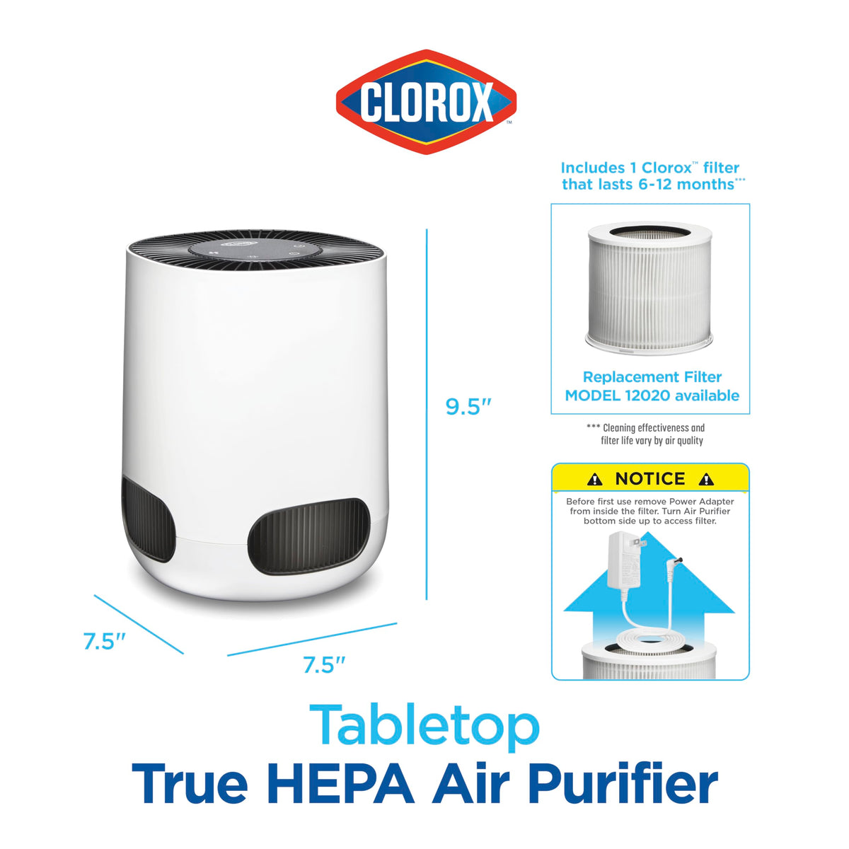 Clorox Small Room Air Purifiers for Bedroom Home, True HEPA Filter