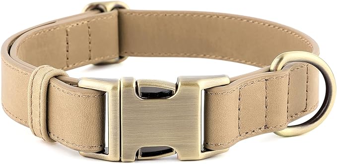 Plutus Pet Genuine Leather Dog Collar – Adjustable Pet Collar with Quick Release Metal Buckle, Soft Real Leather for Small Medium Large Dogs, Heavy Duty & Skin-Friendly (Beige, S)
