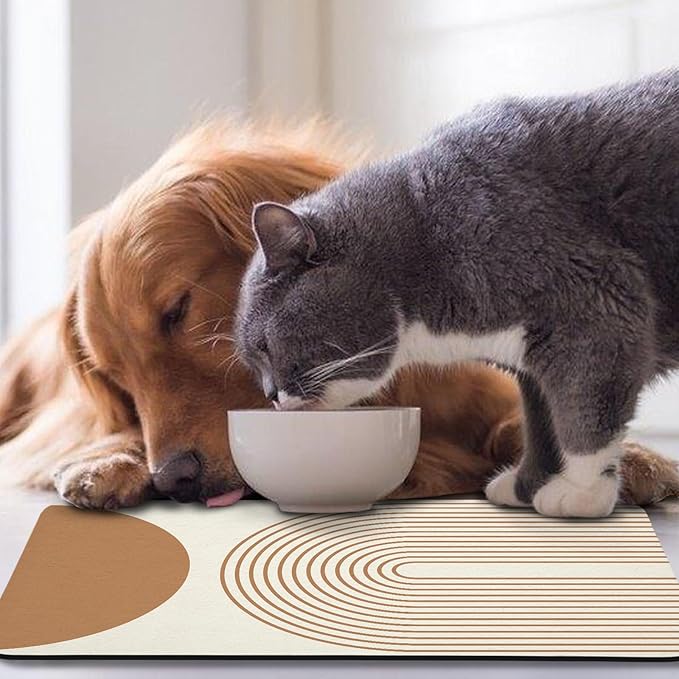 Dog Food Mats,Cat Absorbent Water Bowl Feeding Mats Pet Placemats for Food and Water Beige Bohemia 24 * 32 inch