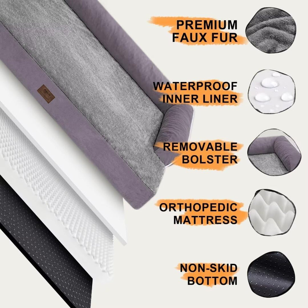 MEKIY XXL Orthopedic Waterproof Dog Bed with Bolster for Extra Large Dogs