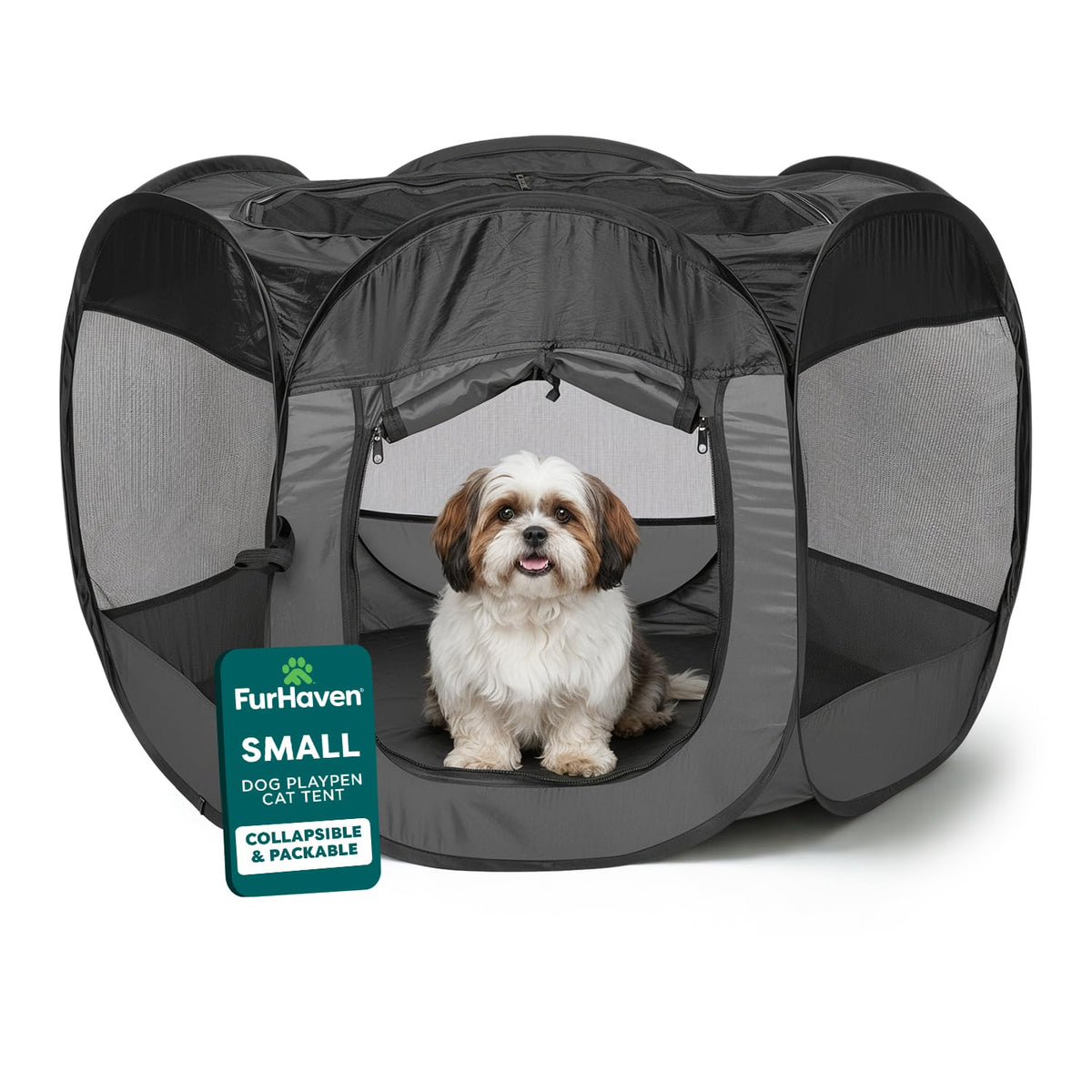 Furhaven Portable Dog Playpen Cat Tent, Pet Playground,Kennel Foldable Indoor Outdoor Zippered Puppy Crate - Navy, Medium