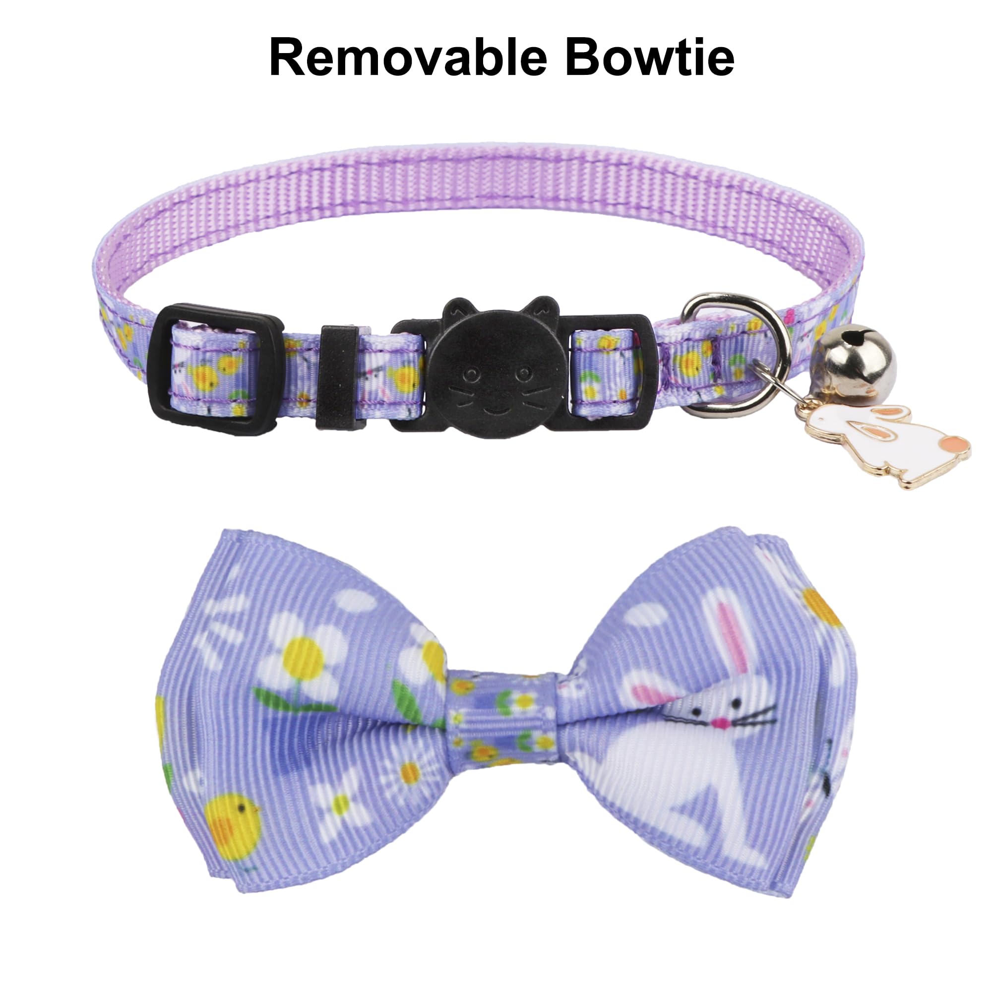 ADOGGYGO Easter Cat Collars with Bow Bell, Breakaway Kitten Bowtie Collar Red Purple Eggs Rabbit Easter Collars for Girl Boy Cats Kittens