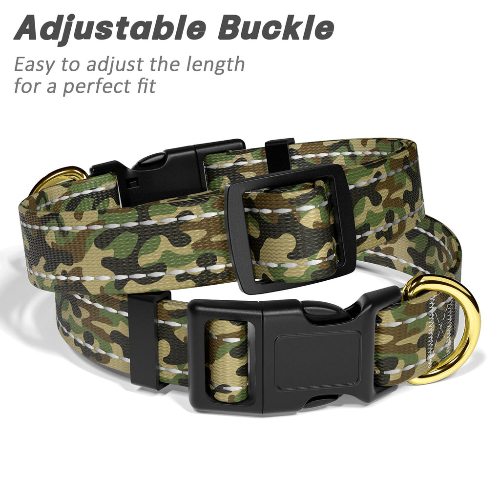 MOODEL Reflective Dog Collar for Small Dogs Cats, Cute Camouflage Adjustable Heavy-Duty Nylon Puppy Collar for Boy and Girl Female, Soft Pet Accessories with Quick Release Buckle, Green