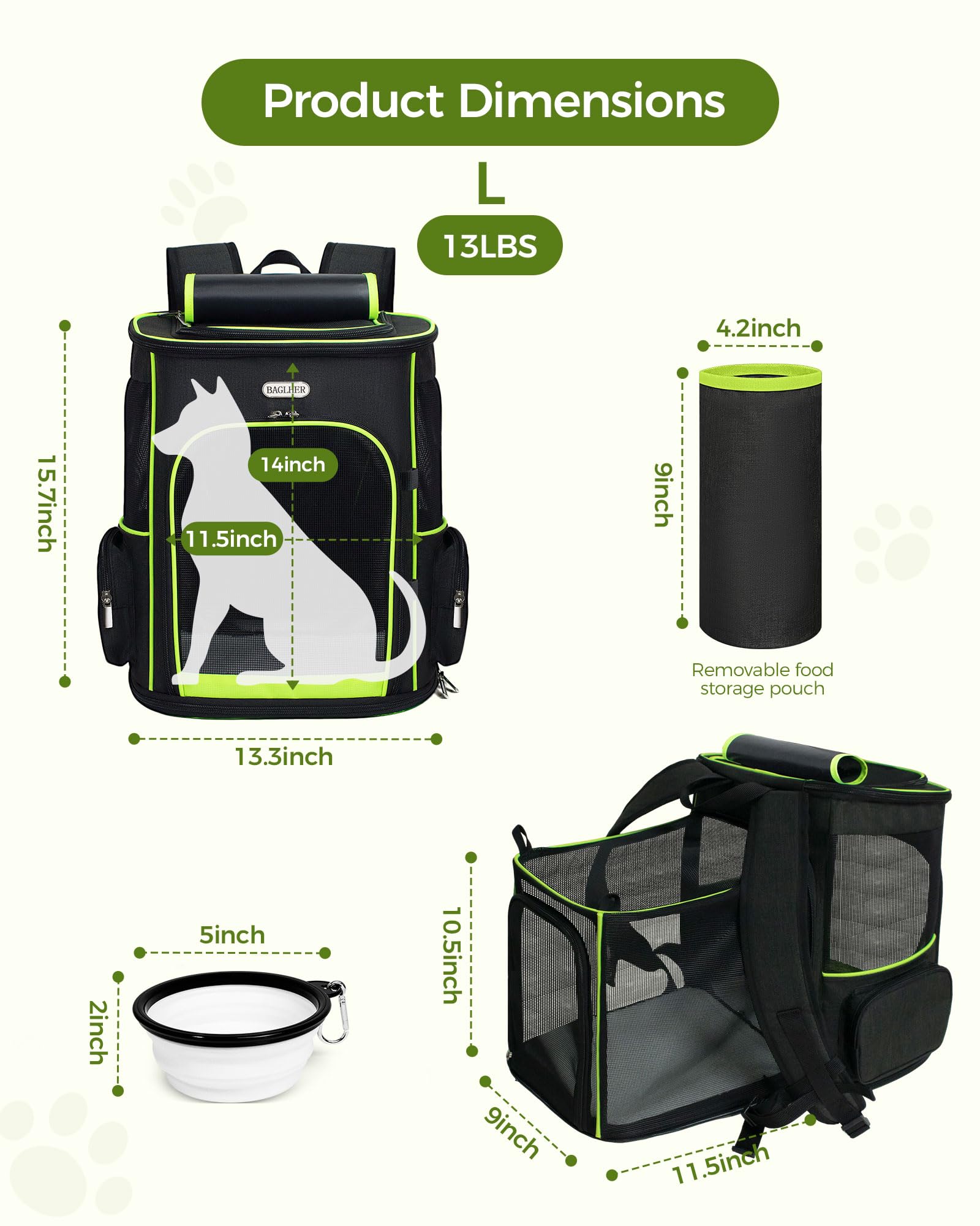 BAGLHER Expandable Cat Carrier Backpacks, Retractable Pet Carrier Backpack for Small Dogs & Cats with Breathable Mesh, Travel Bag Up to 18 Lbs for Hiking Camping Outdoor - Black