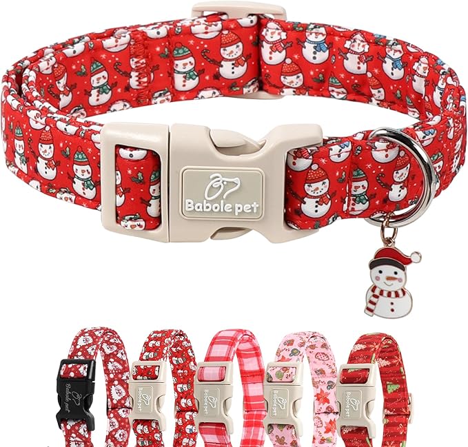 Babole Pet Christmas Dog Collar - Cute Red Snowman Christmas Puppy Collar with Safety Buckle, Soft Adjustable Holiday Dog Collars for Small Medium Large Dogs XS