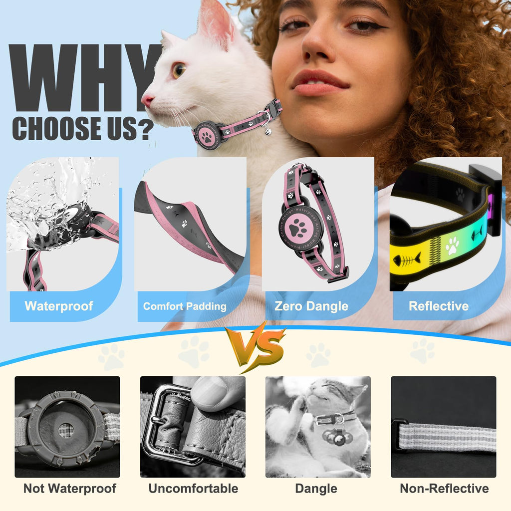 Airtag Cat Collar Breakaway, Reflective Cat Collar with AirTag Holder